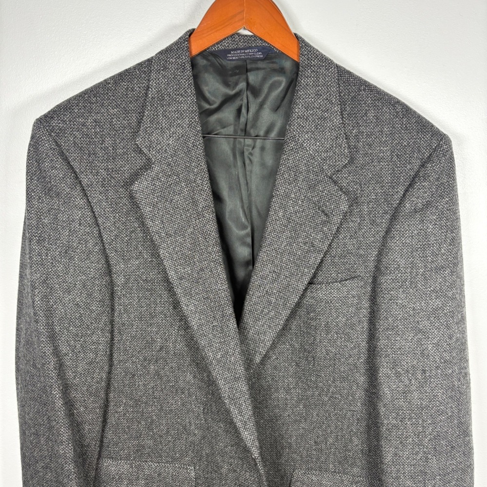 Lands End Mens Grey Herringbone Tweed Blazer Sport Coat Two Button‎ Wool Jacket